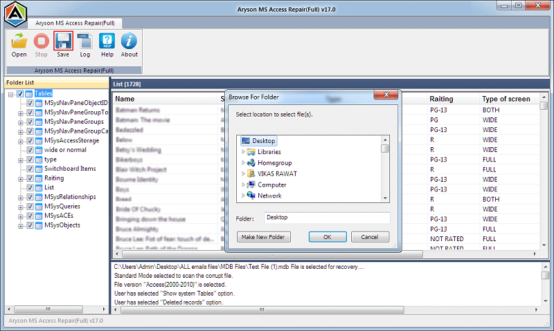 Aryson Access Database Recovery screenshot