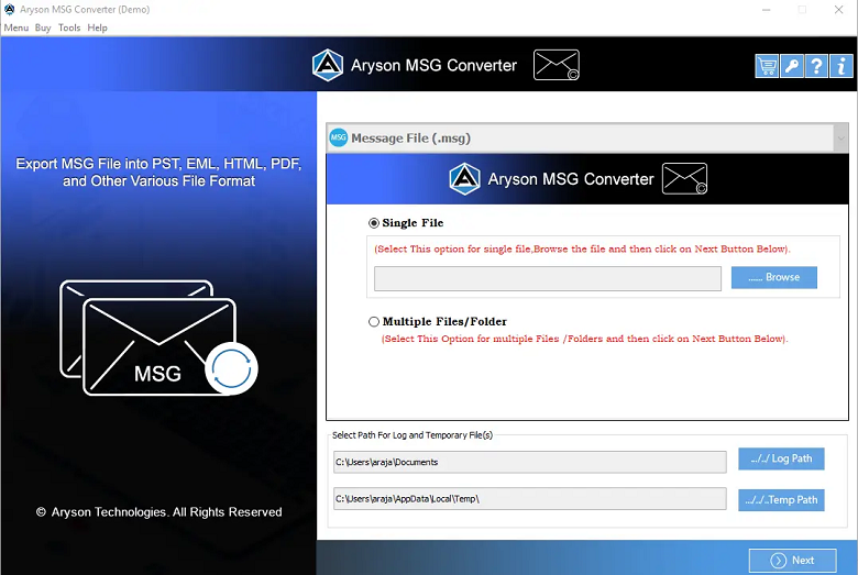 Aryson MSG File Converter software