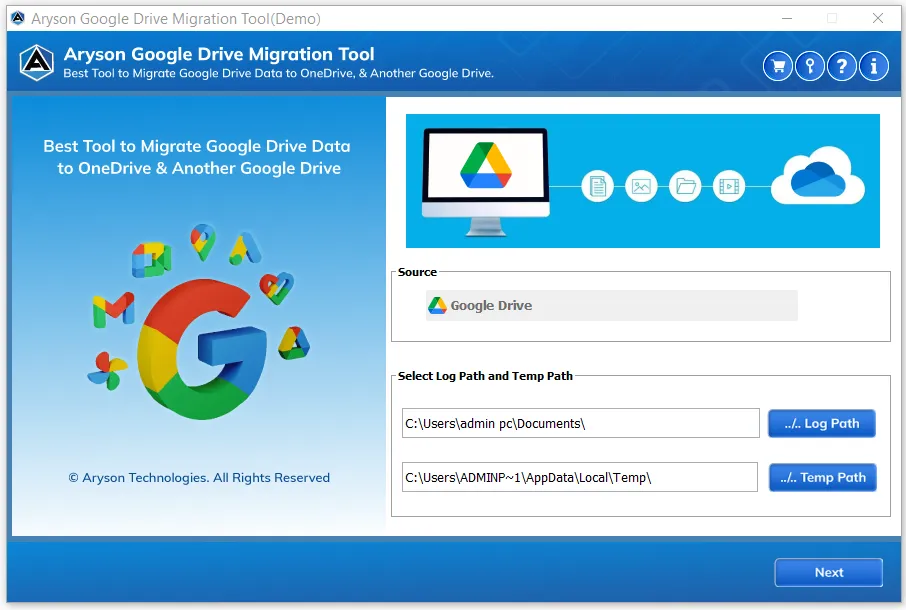 Windows 8 Aryson Google Drive Migration full