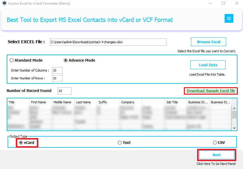 Excel to vCard Converter