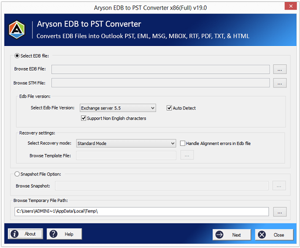 Windows 8 Aryson EDB to PST Converter full