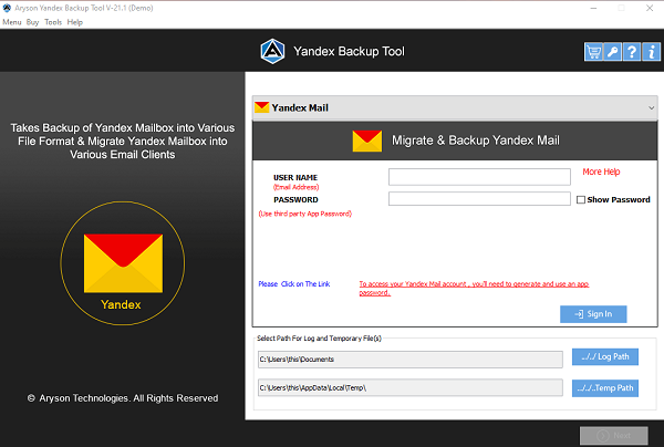 Aryson Yandex Backup Tool