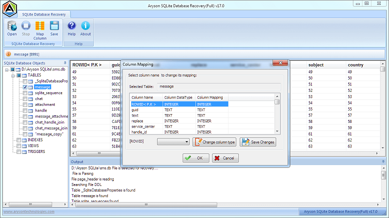 Aryson SQLite Database Recovery screenshot